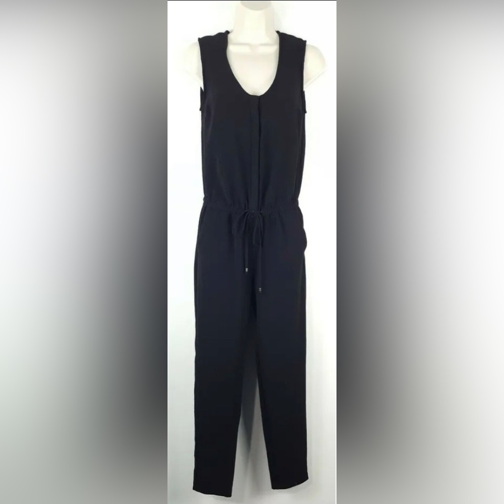 H&M Women's Jumpsuit Black Sleeveless Waist Tie Snap Front Size 8 NWOT